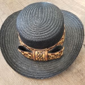 Miriam Lefcourt Straw Hat Wide Brim Italy Band Bow
